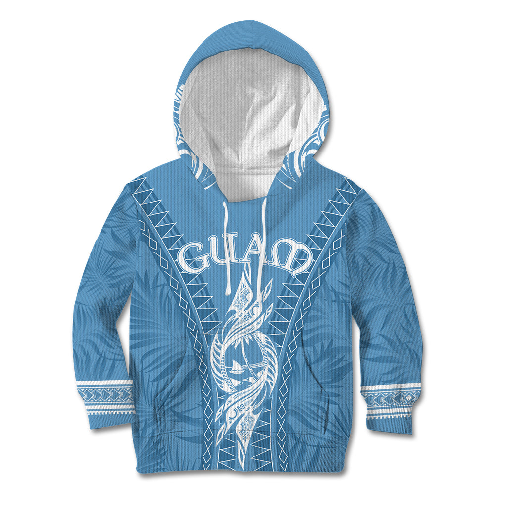 Personalised Guam Kid Hoodie Chamoro Latte Stone Mix Tropical - Blue LT7 Blue - Polynesian Pride
