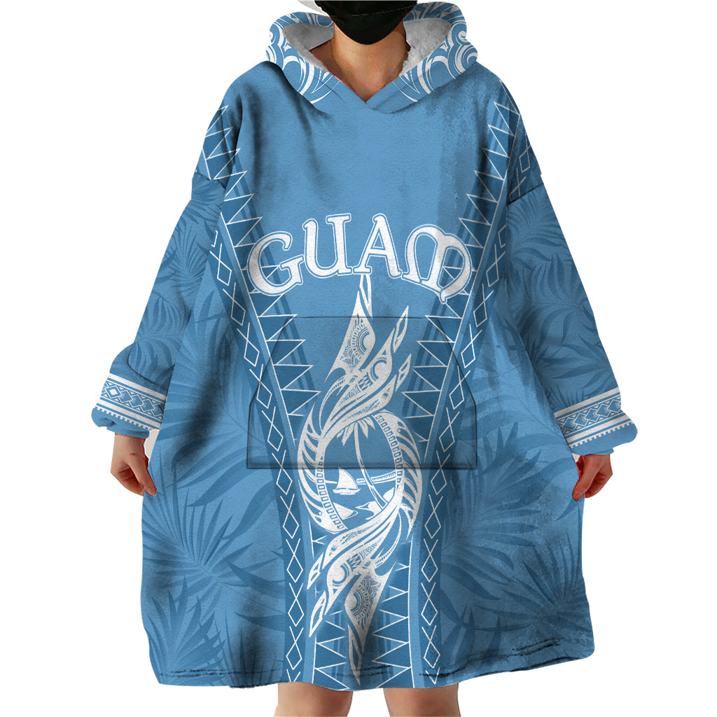 Personalised Guam Wearable Blanket Hoodie Chamoro Latte Stone Mix Tropical - Blue LT7 - Polynesian Pride