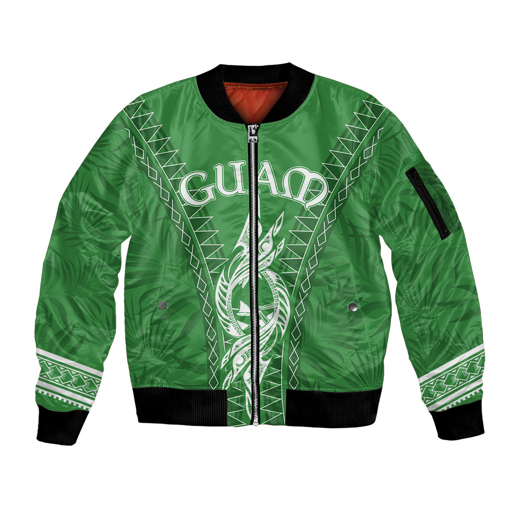 Personalised Guam Sleeve Zip Bomber Jacket Chamoro Latte Stone Mix Tropical - Green LT7 Unisex Green - Polynesian Pride