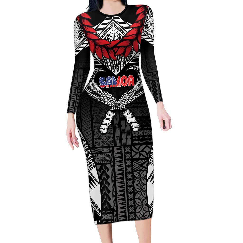 Personalized Talofa Samoa Family Matching Long Sleeve Bodycon Dress and Hawaiian Shirt Ulafala With Toa Nifo'oti - Black