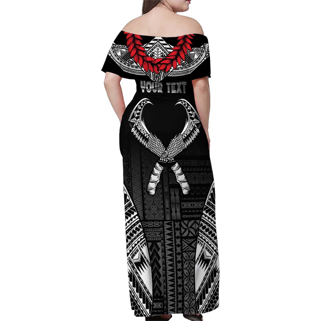 Personalized Talofa Samoa Family Matching Off Shoulder Maxi Dress and Hawaiian Shirt Ulafala With Toa Nifo'oti - Black