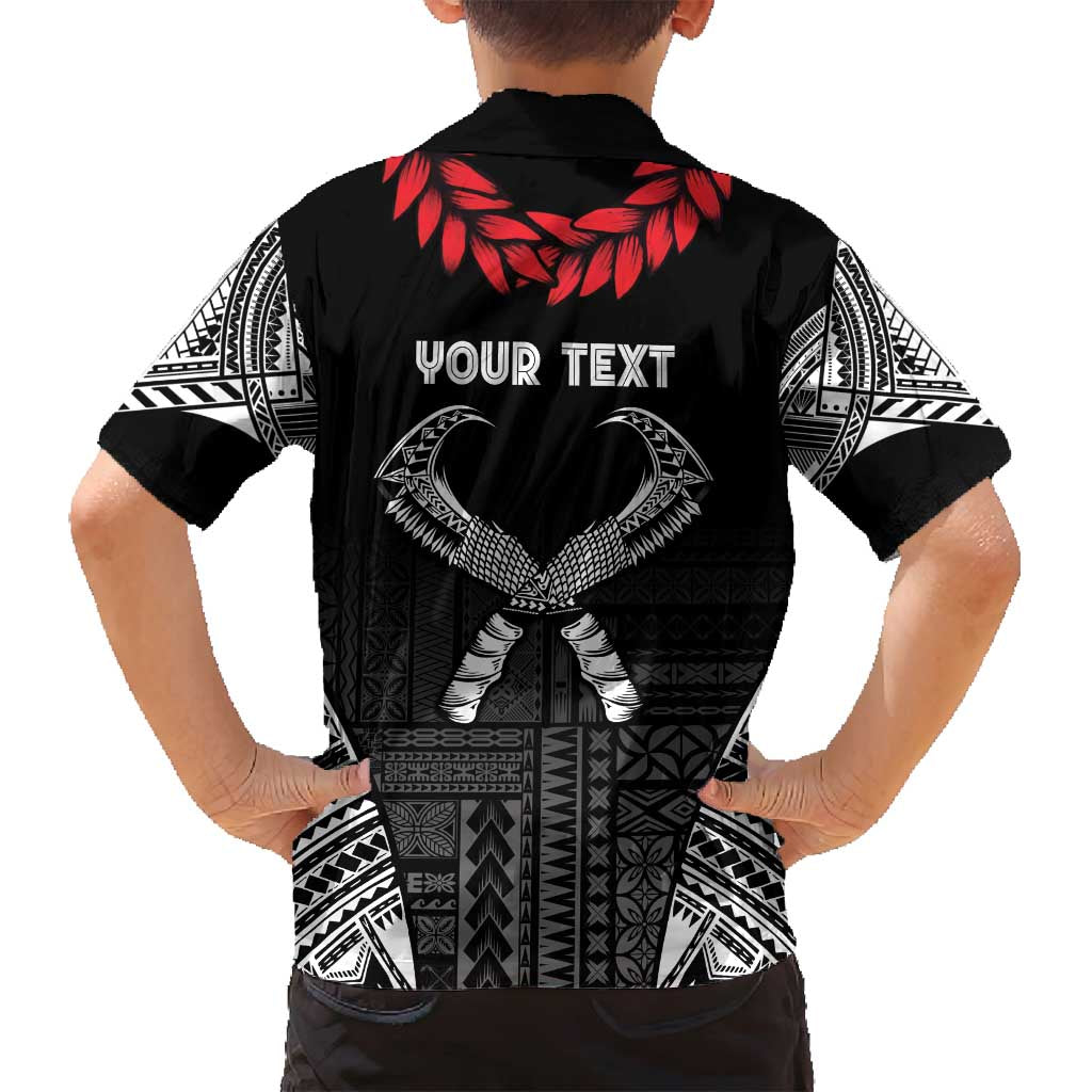 Personalized Talofa Samoa Family Matching Off Shoulder Short Dress and Hawaiian Shirt Ulafala With Toa Nifo'oti - Black LT7 - Polynesian Pride