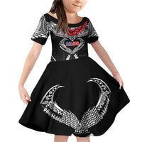 Personalized Talofa Samoa Family Matching Off Shoulder Short Dress and Hawaiian Shirt Ulafala With Toa Nifo'oti - Black LT7 Daughter's Dress Black - Polynesian Pride