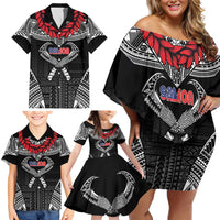 Personalized Talofa Samoa Family Matching Off Shoulder Short Dress and Hawaiian Shirt Ulafala With Toa Nifo'oti - Black LT7 - Polynesian Pride