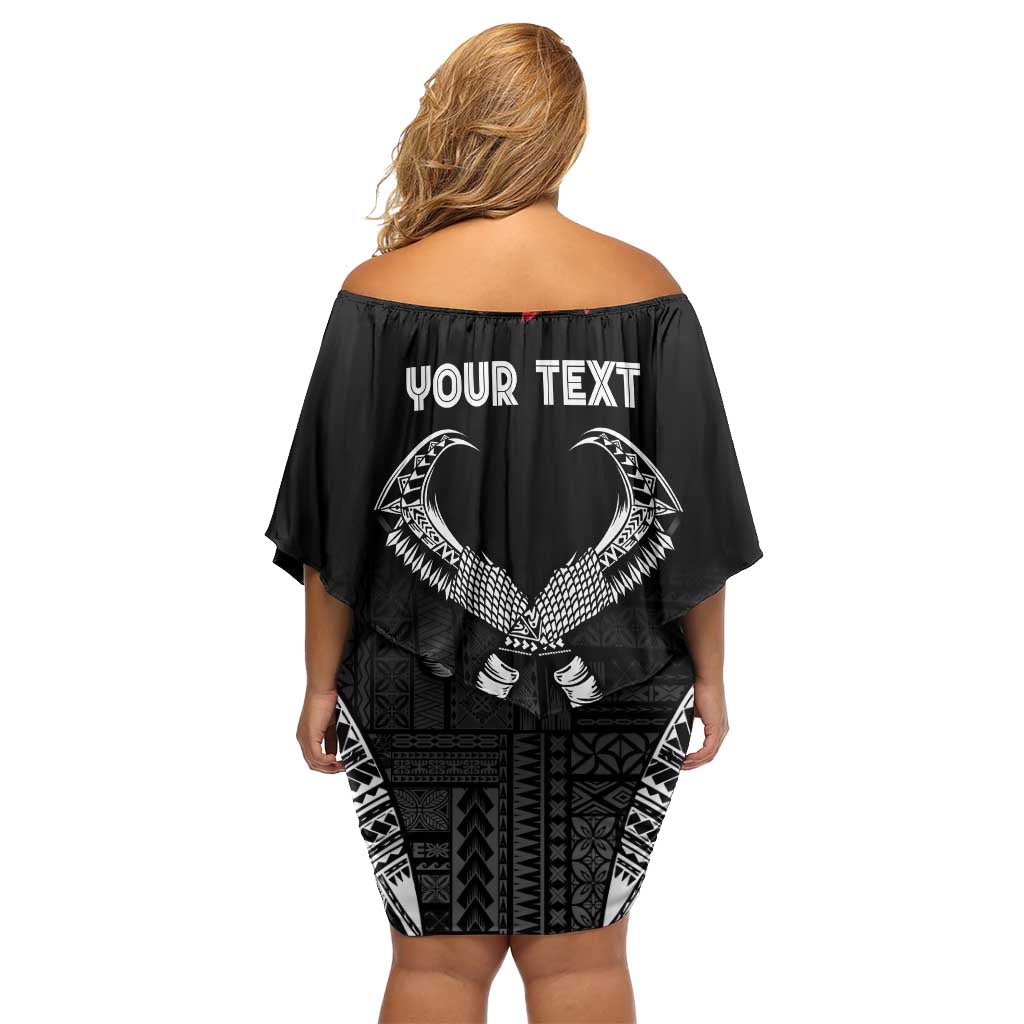 Personalized Talofa Samoa Family Matching Off Shoulder Short Dress and Hawaiian Shirt Ulafala With Toa Nifo'oti - Black LT7 - Polynesian Pride