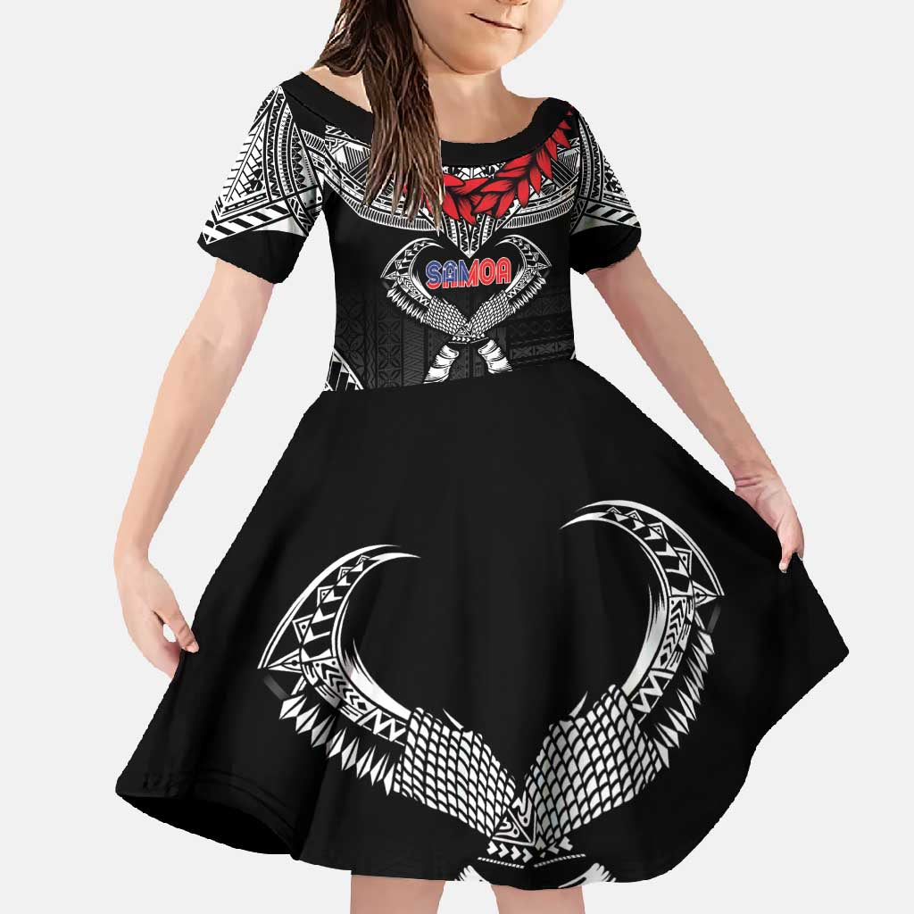 Personalized Talofa Samoa Family Matching Tank Maxi Dress and Hawaiian Shirt Ulafala With Toa Nifo'oti - Black LT7 Daughter's Dress Black - Polynesian Pride