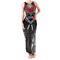 Personalized Talofa Samoa Family Matching Tank Maxi Dress and Hawaiian Shirt Ulafala With Toa Nifo'oti - Black LT7 Mom's Dress Black - Polynesian Pride