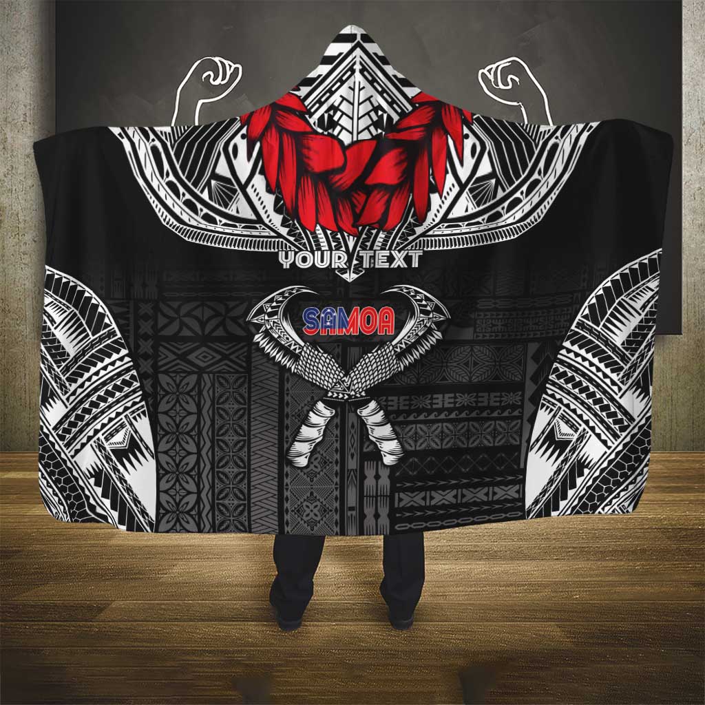 Personalized Talofa Samoa Hooded Blanket Ulafala With Toa Nifo'oti - Black
