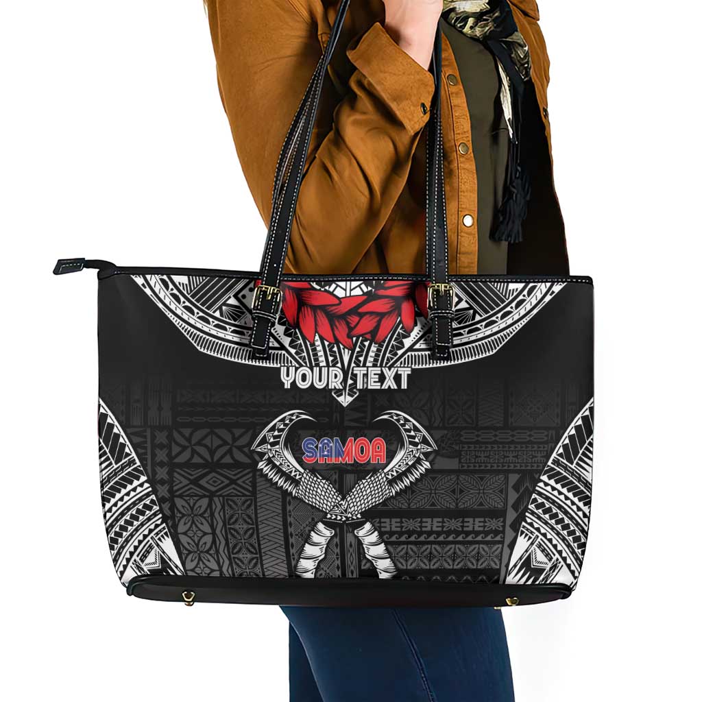 Personalized Talofa Samoa Leather Tote Bag Ulafala With Toa Nifo'oti - Black