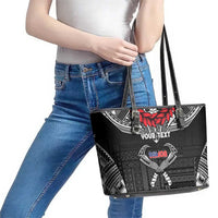 Personalized Talofa Samoa Leather Tote Bag Ulafala With Toa Nifo'oti - Black