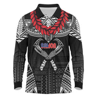 Personalized Talofa Samoa Long Sleeve Polo Shirt Ulafala With Toa Nifo'oti - Black LT7 Black - Polynesian Pride