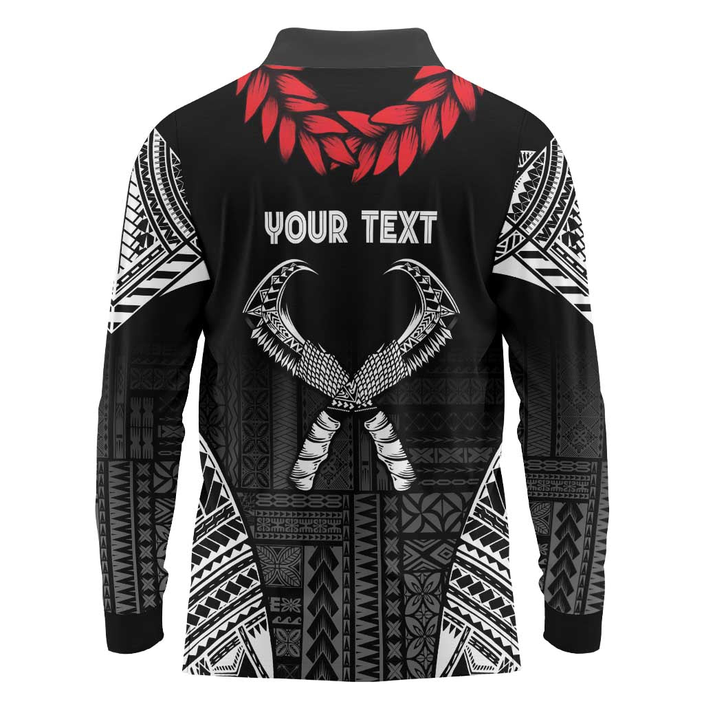 Personalized Talofa Samoa Long Sleeve Polo Shirt Ulafala With Toa Nifo'oti - Black LT7 - Polynesian Pride