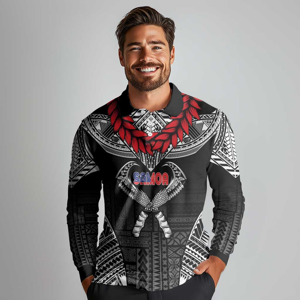 Personalized Talofa Samoa Long Sleeve Polo Shirt Ulafala With Toa Nifo'oti - Black LT7 - Polynesian Pride