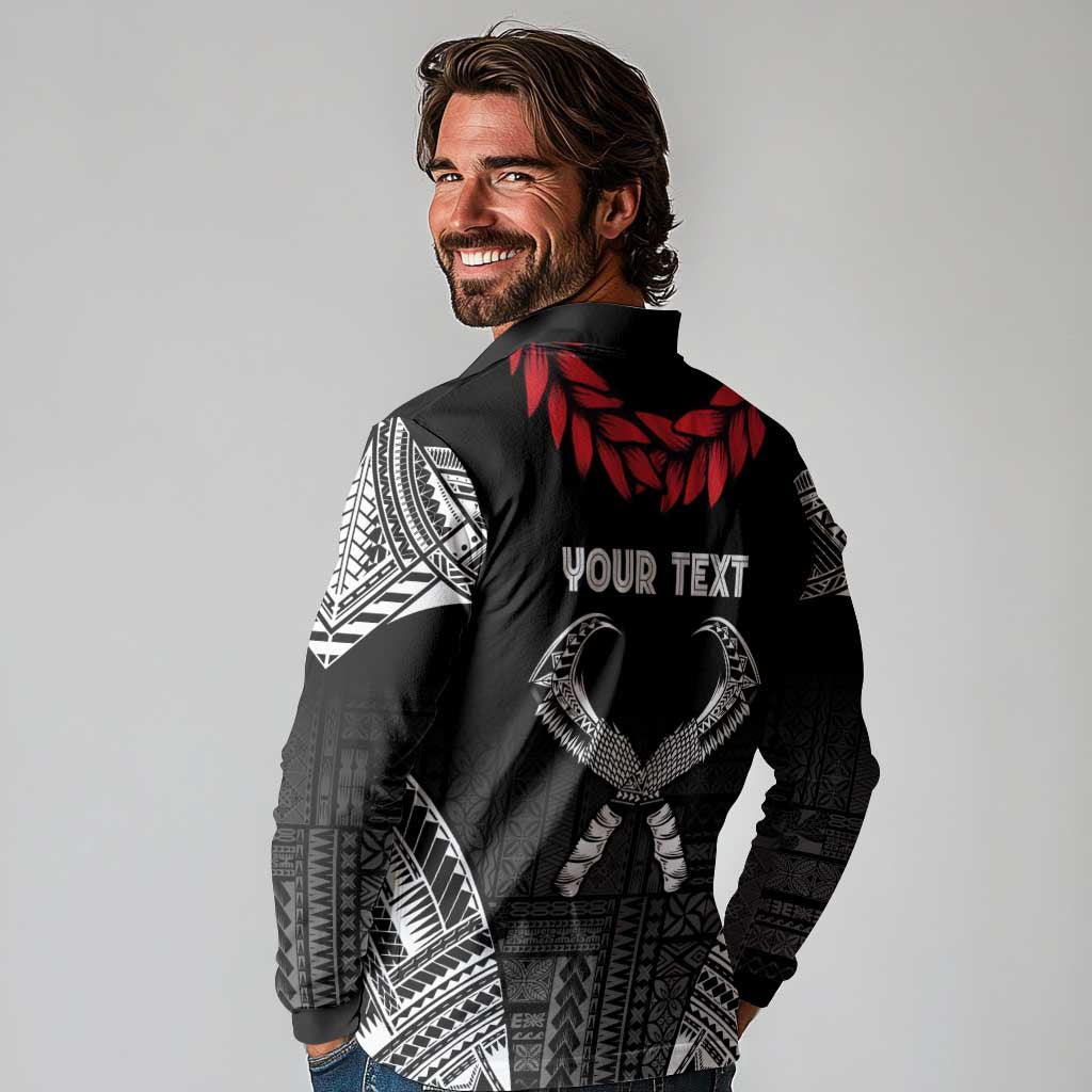 Personalized Talofa Samoa Long Sleeve Polo Shirt Ulafala With Toa Nifo'oti - Black LT7 - Polynesian Pride