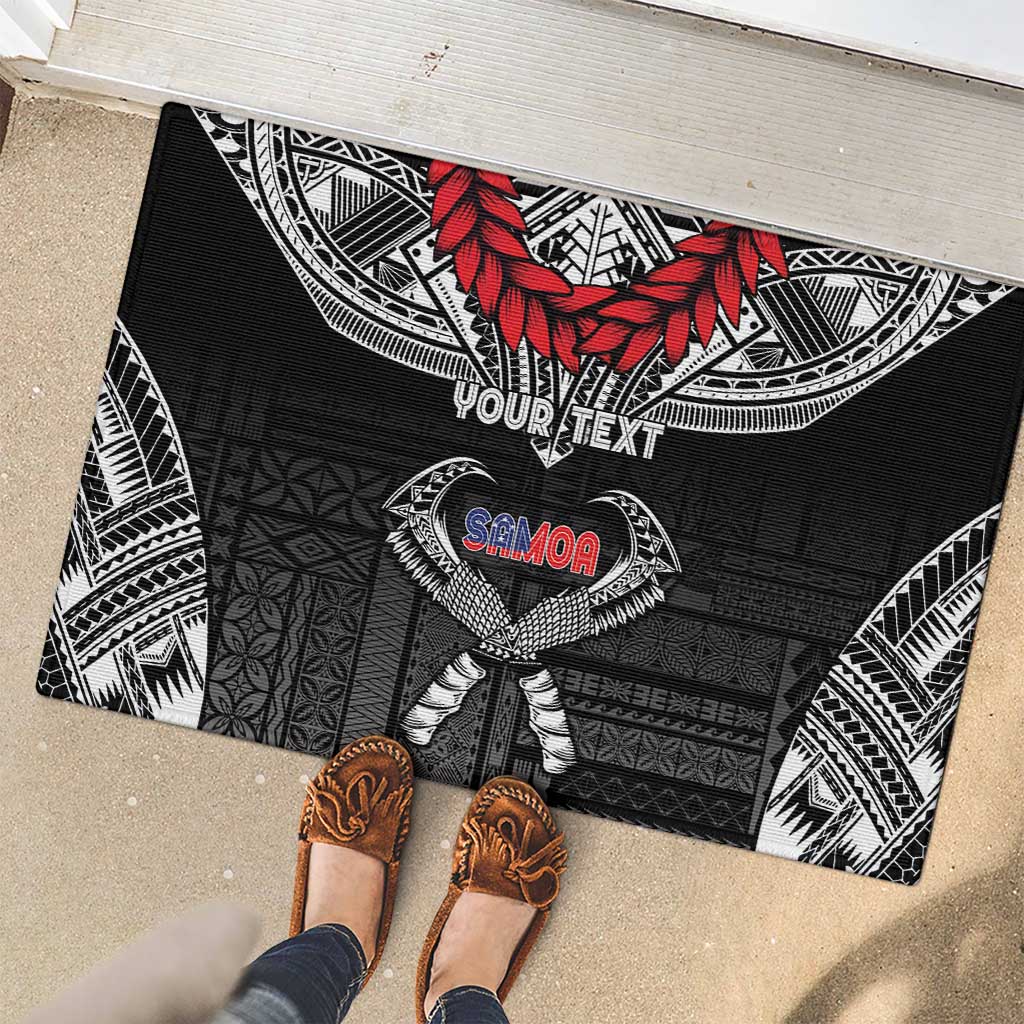 Personalized Talofa Samoa Rubber Doormat Ulafala With Toa Nifo'oti - Black LT7 - Polynesian Pride