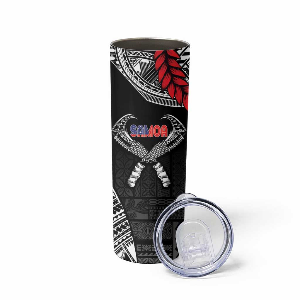 Personalized Talofa Samoa Skinny Tumbler Ulafala With Toa Nifo'oti - Black