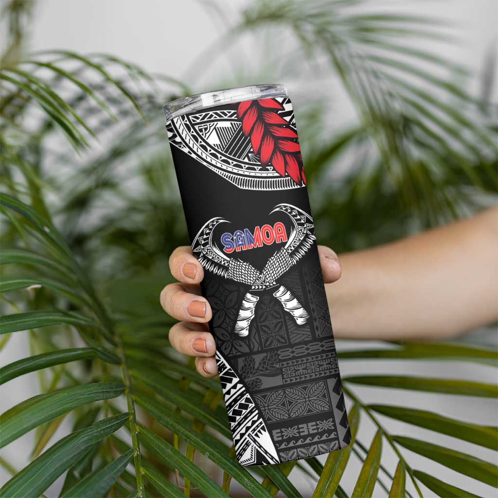 Personalized Talofa Samoa Skinny Tumbler Ulafala With Toa Nifo'oti - Black
