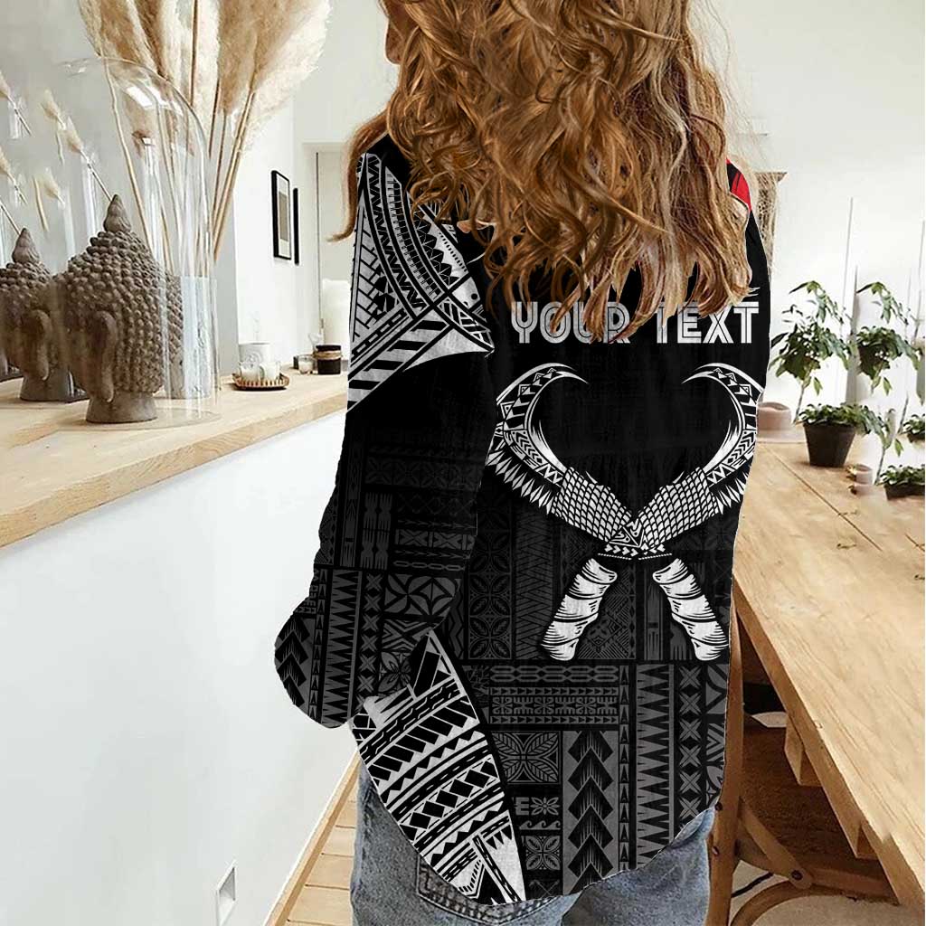 Personalized Talofa Samoa Women Casual Shirt Ulafala With Toa Nifo'oti - Black