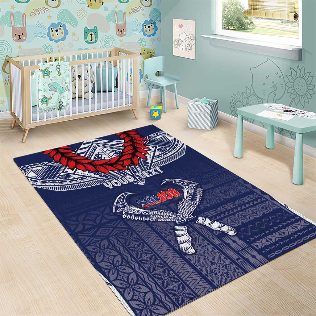 Personalized Talofa Samoa Area Rug Ulafala With Toa Nifo'oti - Blue