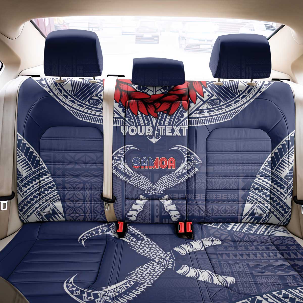 Personalized Talofa Samoa Back Car Seat Cover Ulafala With Toa Nifo'oti - Blue