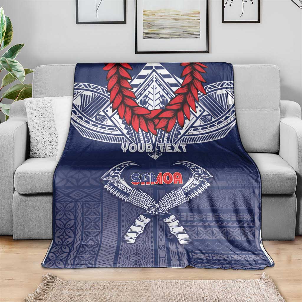 Personalized Talofa Samoa Blanket Ulafala With Toa Nifo'oti - Blue