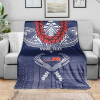 Personalized Talofa Samoa Blanket Ulafala With Toa Nifo'oti - Blue