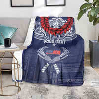 Personalized Talofa Samoa Blanket Ulafala With Toa Nifo'oti - Blue