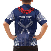 Personalized Talofa Samoa Family Matching Off The Shoulder Long Sleeve Dress and Hawaiian Shirt Ulafala With Toa Nifo'oti - Blue