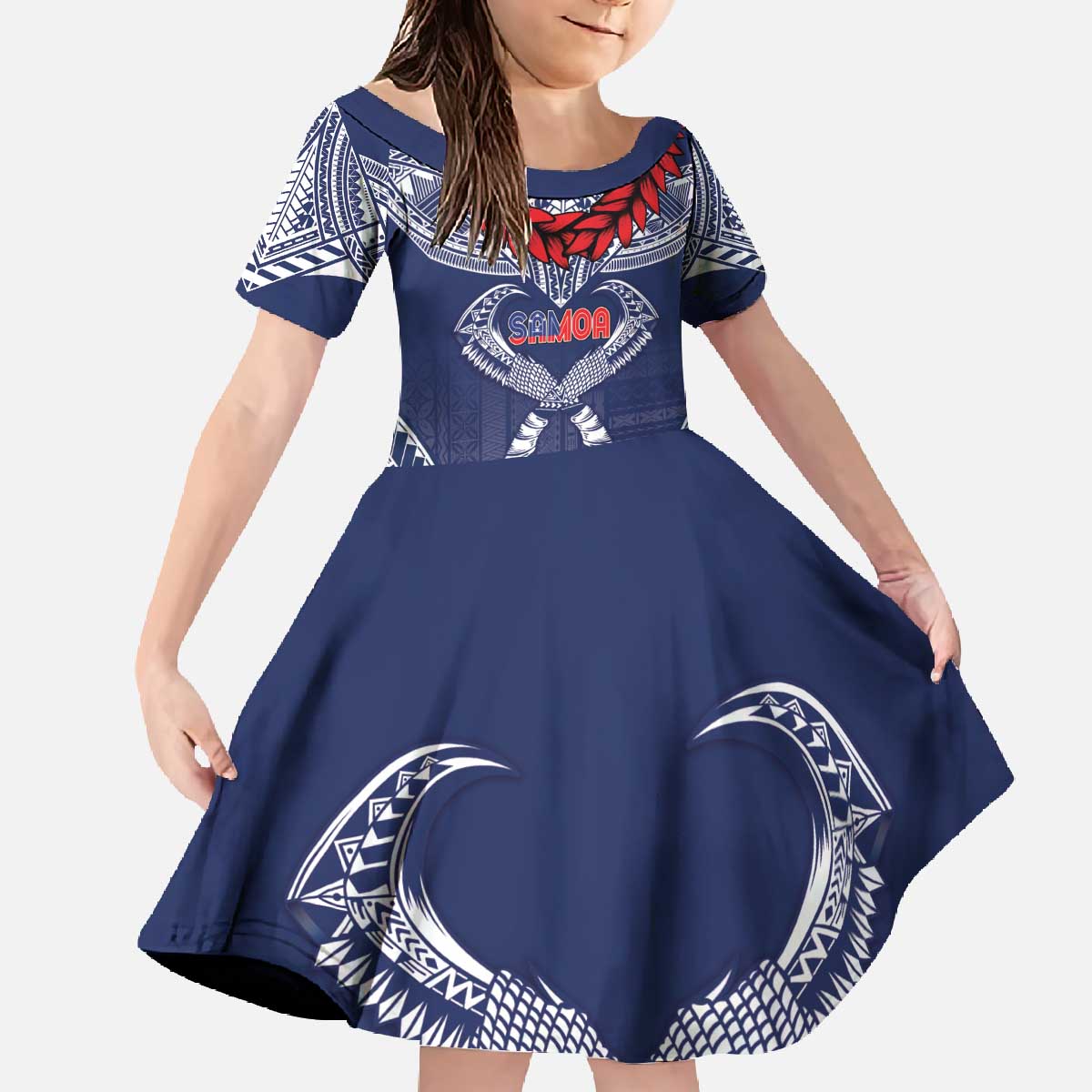 Personalized Talofa Samoa Family Matching Off The Shoulder Long Sleeve Dress and Hawaiian Shirt Ulafala With Toa Nifo'oti - Blue
