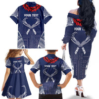 Personalized Talofa Samoa Family Matching Off The Shoulder Long Sleeve Dress and Hawaiian Shirt Ulafala With Toa Nifo'oti - Blue