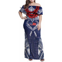 Personalized Talofa Samoa Family Matching Off Shoulder Maxi Dress and Hawaiian Shirt Ulafala With Toa Nifo'oti - Blue