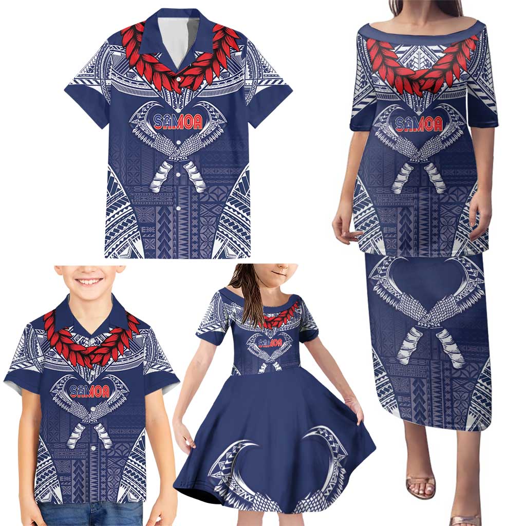 Personalized Talofa Samoa Family Matching Puletasi and Hawaiian Shirt Ulafala With Toa Nifo'oti - Blue LT7 - Polynesian Pride