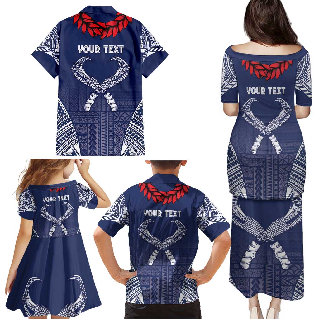 Personalized Talofa Samoa Family Matching Puletasi and Hawaiian Shirt Ulafala With Toa Nifo'oti - Blue LT7 - Polynesian Pride