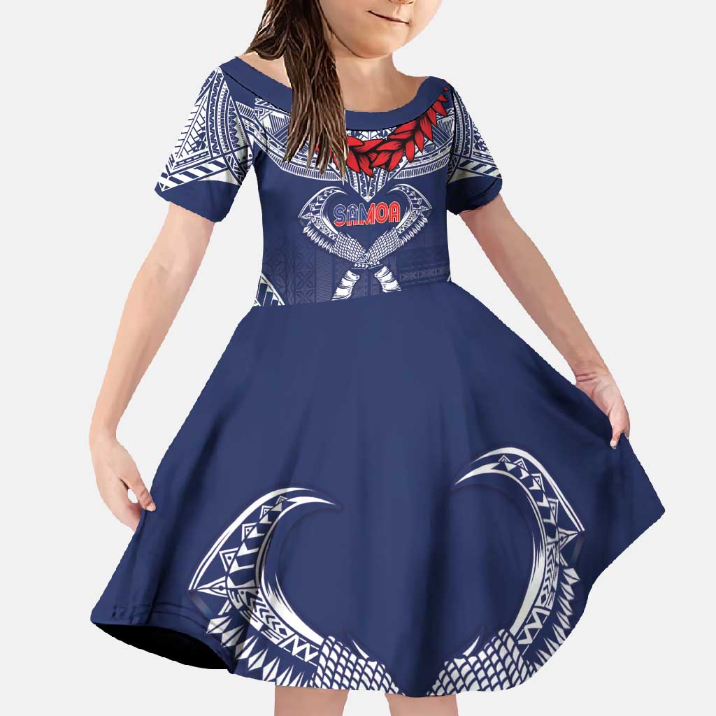 Personalized Talofa Samoa Family Matching Tank Maxi Dress and Hawaiian Shirt Ulafala With Toa Nifo'oti - Blue LT7 Daughter's Dress Blue - Polynesian Pride