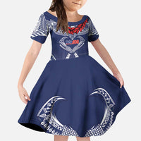 Personalized Talofa Samoa Family Matching Tank Maxi Dress and Hawaiian Shirt Ulafala With Toa Nifo'oti - Blue LT7 Daughter's Dress Blue - Polynesian Pride