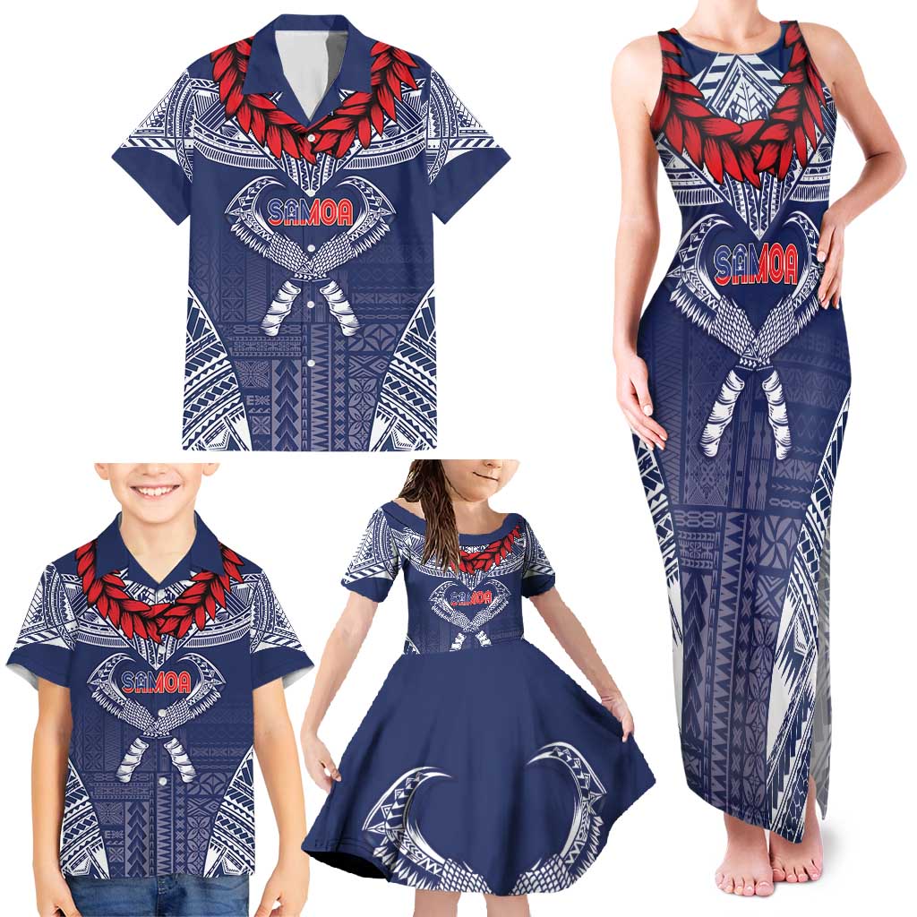Personalized Talofa Samoa Family Matching Tank Maxi Dress and Hawaiian Shirt Ulafala With Toa Nifo'oti - Blue LT7 - Polynesian Pride