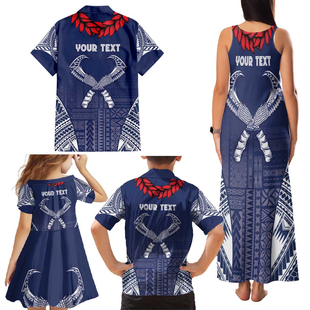 Personalized Talofa Samoa Family Matching Tank Maxi Dress and Hawaiian Shirt Ulafala With Toa Nifo'oti - Blue LT7 - Polynesian Pride