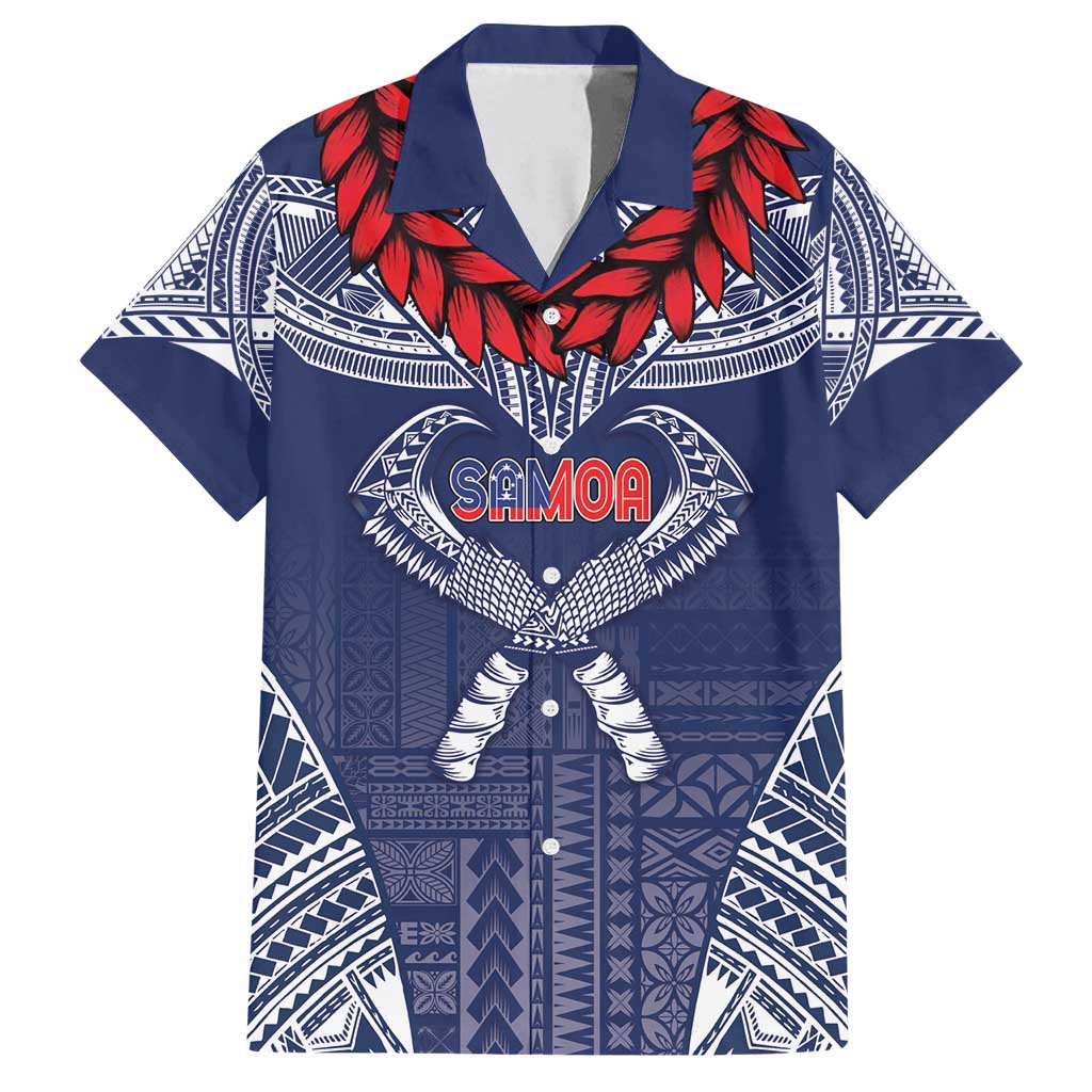 Personalized Talofa Samoa Family Matching Tank Maxi Dress and Hawaiian Shirt Ulafala With Toa Nifo'oti - Blue LT7 Dad's Shirt - Short Sleeve Blue - Polynesian Pride