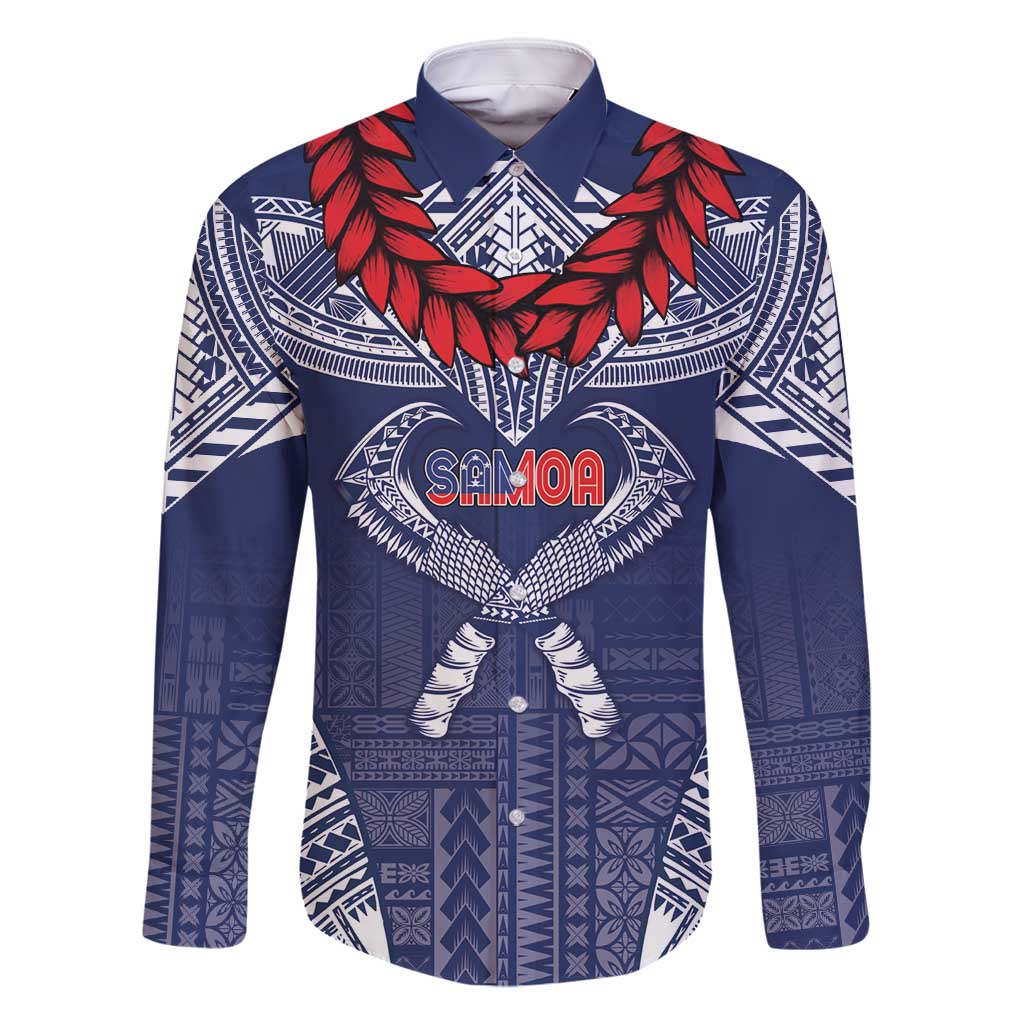 Personalized Talofa Samoa Family Matching Tank Maxi Dress and Hawaiian Shirt Ulafala With Toa Nifo'oti - Blue LT7 Dad's Shirt - Long Sleeve Blue - Polynesian Pride
