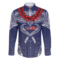Personalized Talofa Samoa Family Matching Tank Maxi Dress and Hawaiian Shirt Ulafala With Toa Nifo'oti - Blue LT7 Dad's Shirt - Long Sleeve Blue - Polynesian Pride