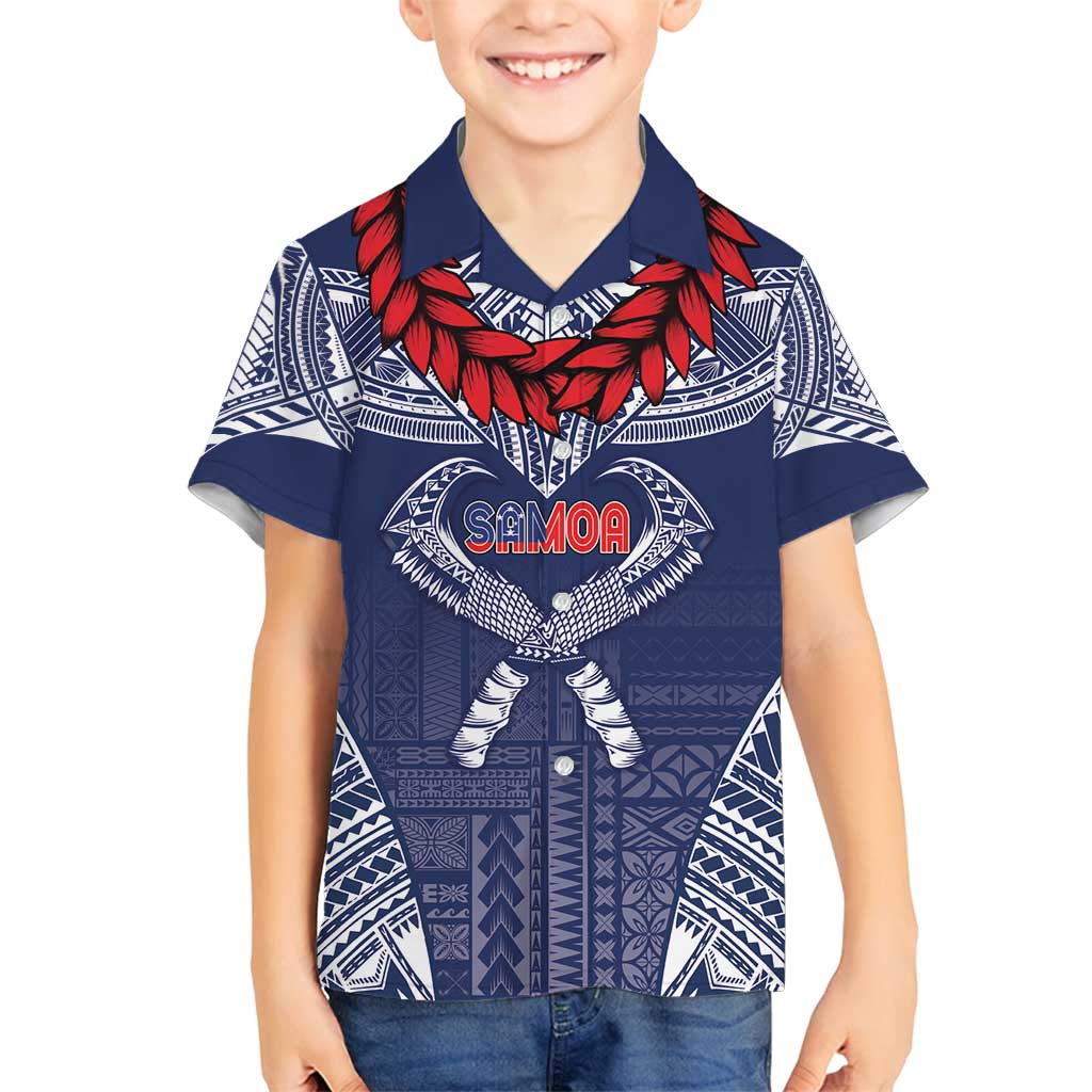 Personalized Talofa Samoa Family Matching Tank Maxi Dress and Hawaiian Shirt Ulafala With Toa Nifo'oti - Blue LT7 Son's Shirt Blue - Polynesian Pride