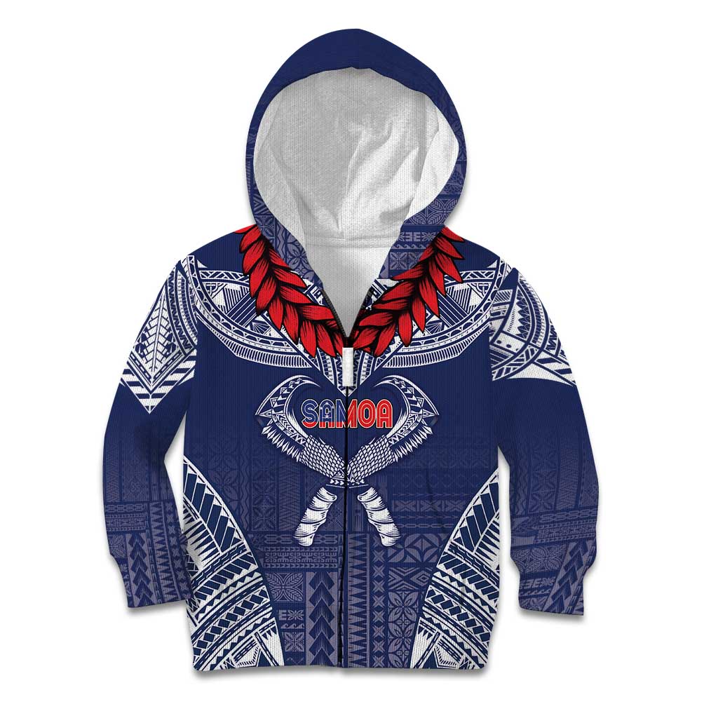 Personalized Talofa Samoa Kid Hoodie Ulafala With Toa Nifo'oti - Blue LT7 Zip Hoodie Blue - Polynesian Pride