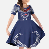 Personalized Talofa Samoa Kid Short Sleeve Dress Ulafala With Toa Nifo'oti - Blue LT7 KID Blue - Polynesian Pride