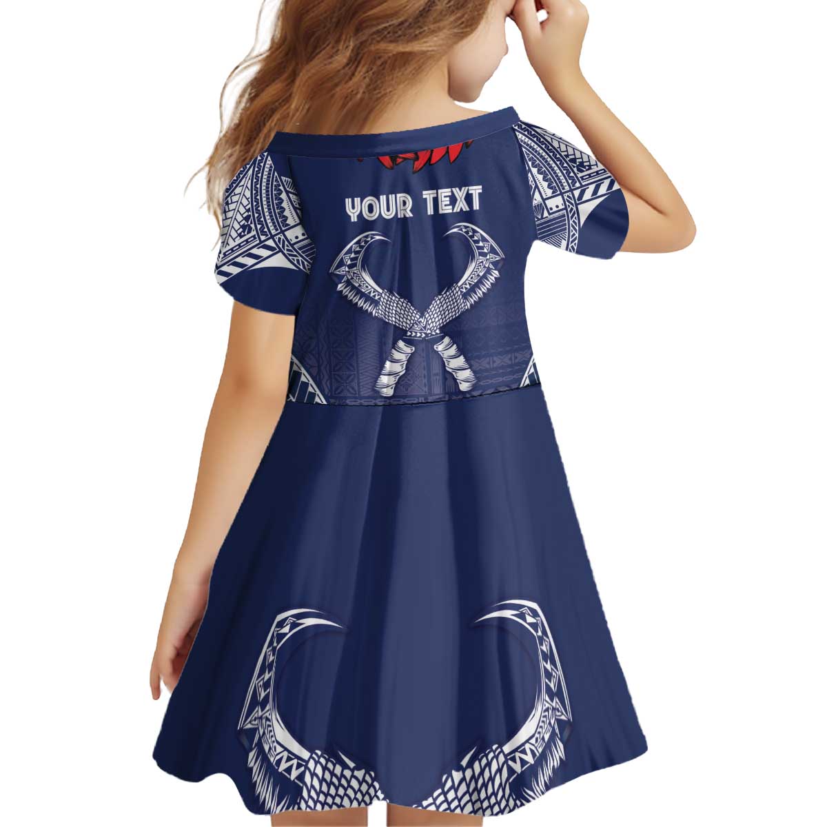 Personalized Talofa Samoa Kid Short Sleeve Dress Ulafala With Toa Nifo'oti - Blue LT7 - Polynesian Pride