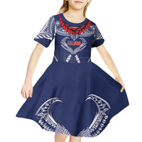 Personalized Talofa Samoa Kid Short Sleeve Dress Ulafala With Toa Nifo'oti - Blue LT7 - Polynesian Pride