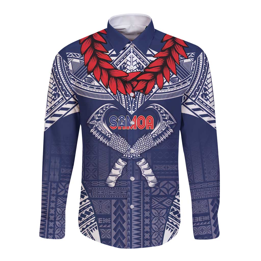 Personalized Talofa Samoa Long Sleeve Button Shirt Ulafala With Toa Nifo'oti - Blue