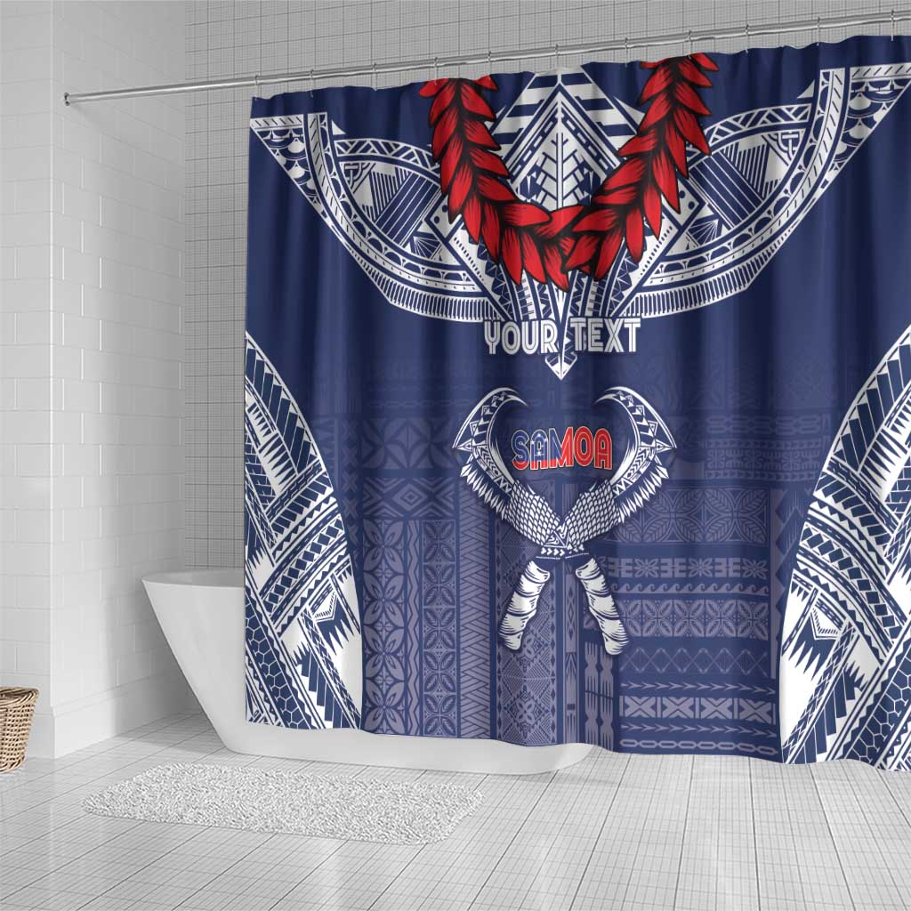Personalized Talofa Samoa Shower Curtain Ulafala With Toa Nifo'oti - Blue