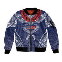 Personalized Talofa Samoa Sleeve Zip Bomber Jacket Ulafala With Toa Nifo'oti - Blue