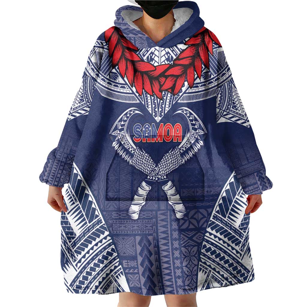 Personalized Talofa Samoa Wearable Blanket Hoodie Ulafala With Toa Nifo'oti - Blue