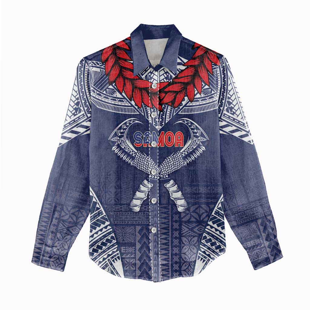 Personalized Talofa Samoa Women Casual Shirt Ulafala With Toa Nifo'oti - Blue